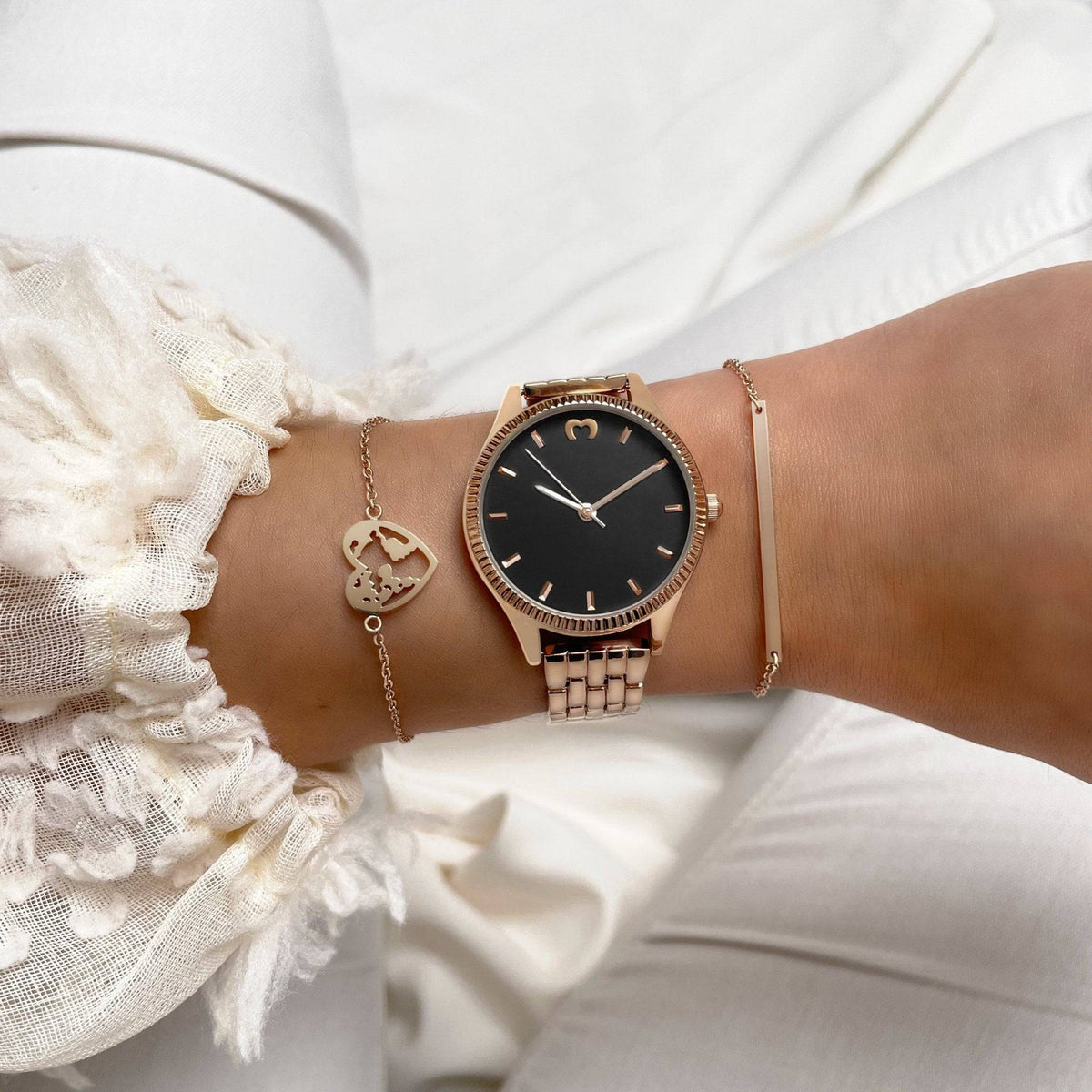 "Welt-Herz" Armband ~Silber/Gold - Emily Schmuck