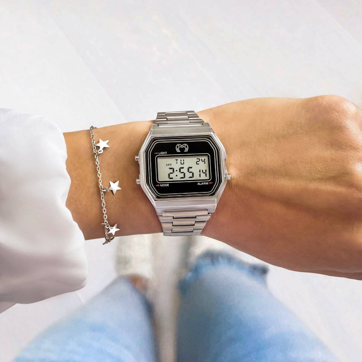 Vintage-Digital-Uhr ~ Silber - Emily Schmuck